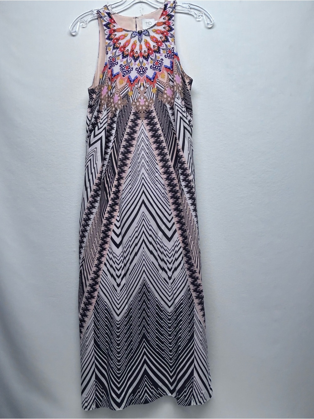 Sleeveless Printed Maxi Dress in Pink and Black Anthropologie HD SZ 2